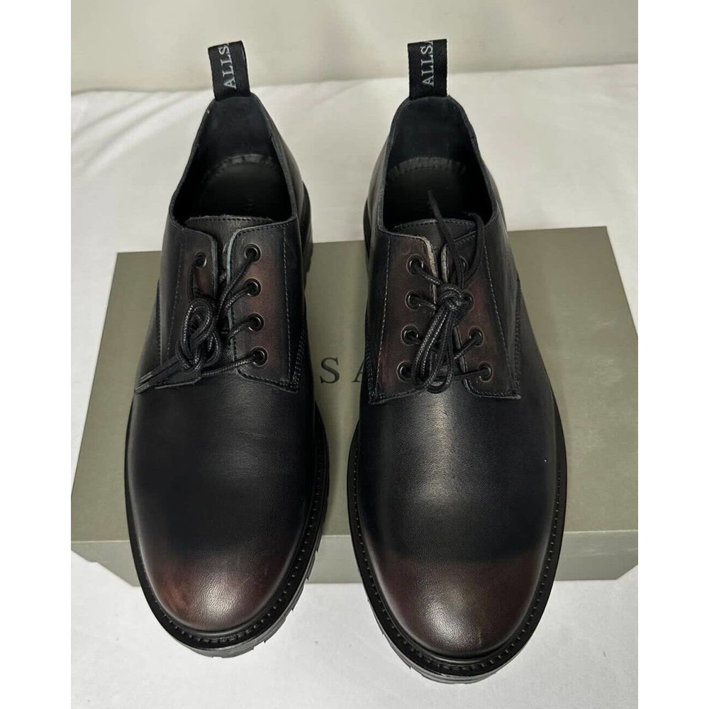 AllSaints Mens 10M Tor Washed Leather Oxfords Dark Brown